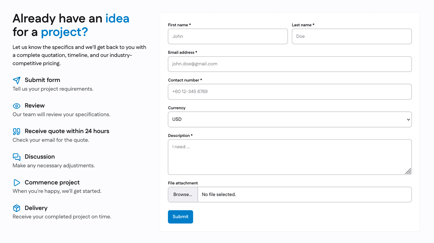 The quote request form