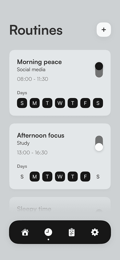 The Routines screen